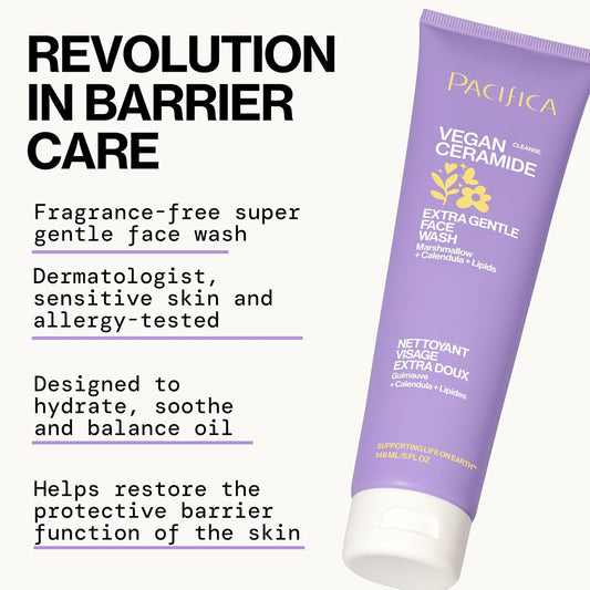 Face Wash for Sensitive Skin Facial Cleanser Vegan Ceramide Barrier Repair Extra Gentle for Daily Fragrance Free for Sensitive Skin, Clean Beauty, Vegan & Cruelty-Free Dermatologist Tested